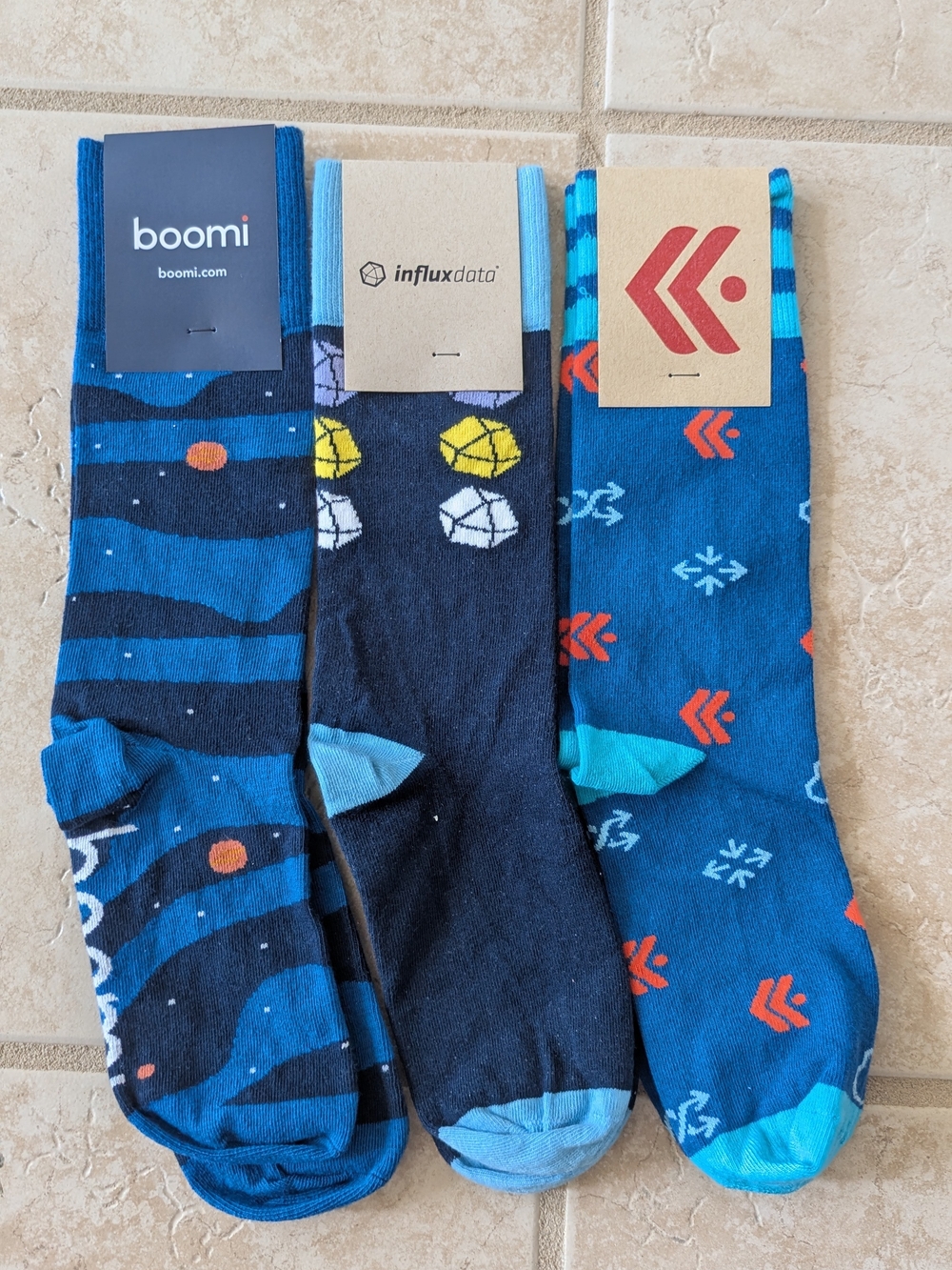 Set of 3 - Patterned Crew Socks - Blue